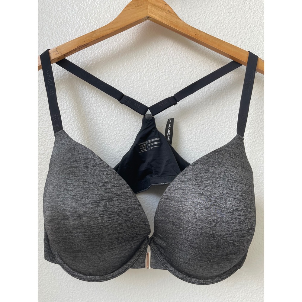 Adore Me 42DDD Front Close Racerback Bra Space Dye Grey Underwire